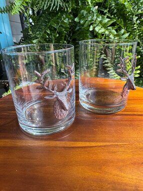 Set of 2 Colin & Justin Scottish Stag Head Whiskey Tumblers, 12 oz